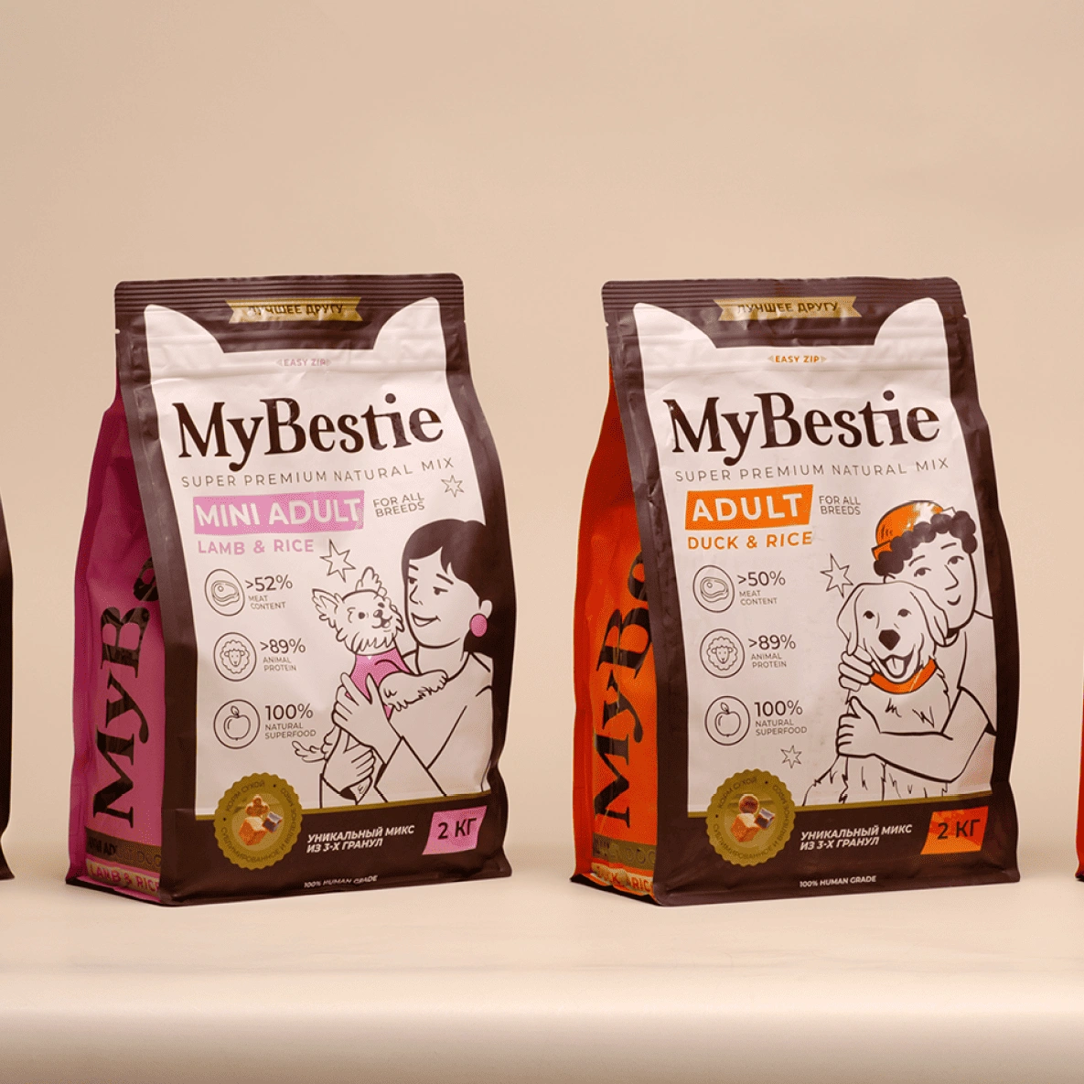 Нейминг, дизайн упаковки и фирменного стиля бренда кормов MyBestie